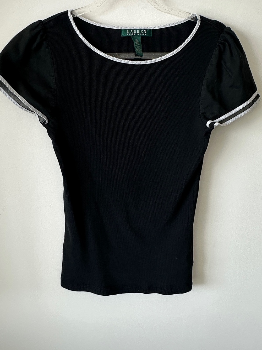 Ralph Lauren Black Short Sleeve Tee with White Contrast Trim